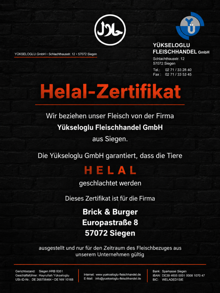 Halal-Zertifikat Brick & Burger Siegen
